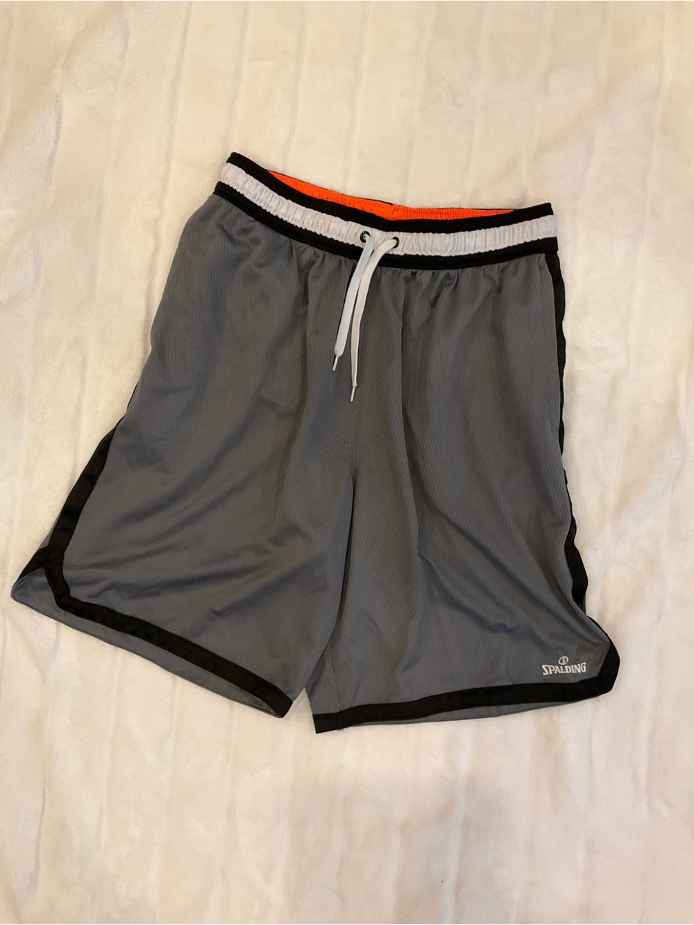 Spalding Gray Athletic Shorts with Black Trim and Orange Waistband